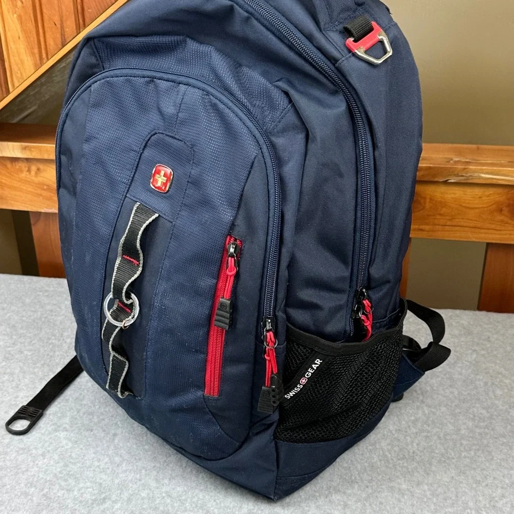 SwissGear Airflow Laptop Backpack Navy Blue Red Accent Travel School Bag